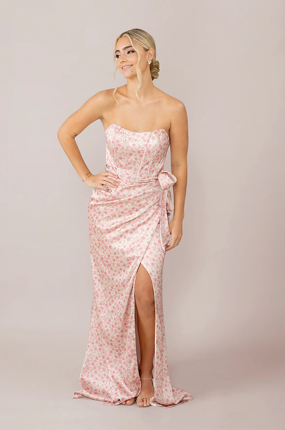 Amara Satin Floral Print Dress | Made To Order - Image 28