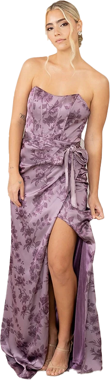 Amara Satin Floral Print Dress | Made To Order - Image 46