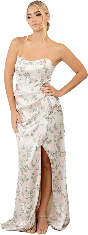 Amara Satin Floral Print Dress | Made To Order - Image 50