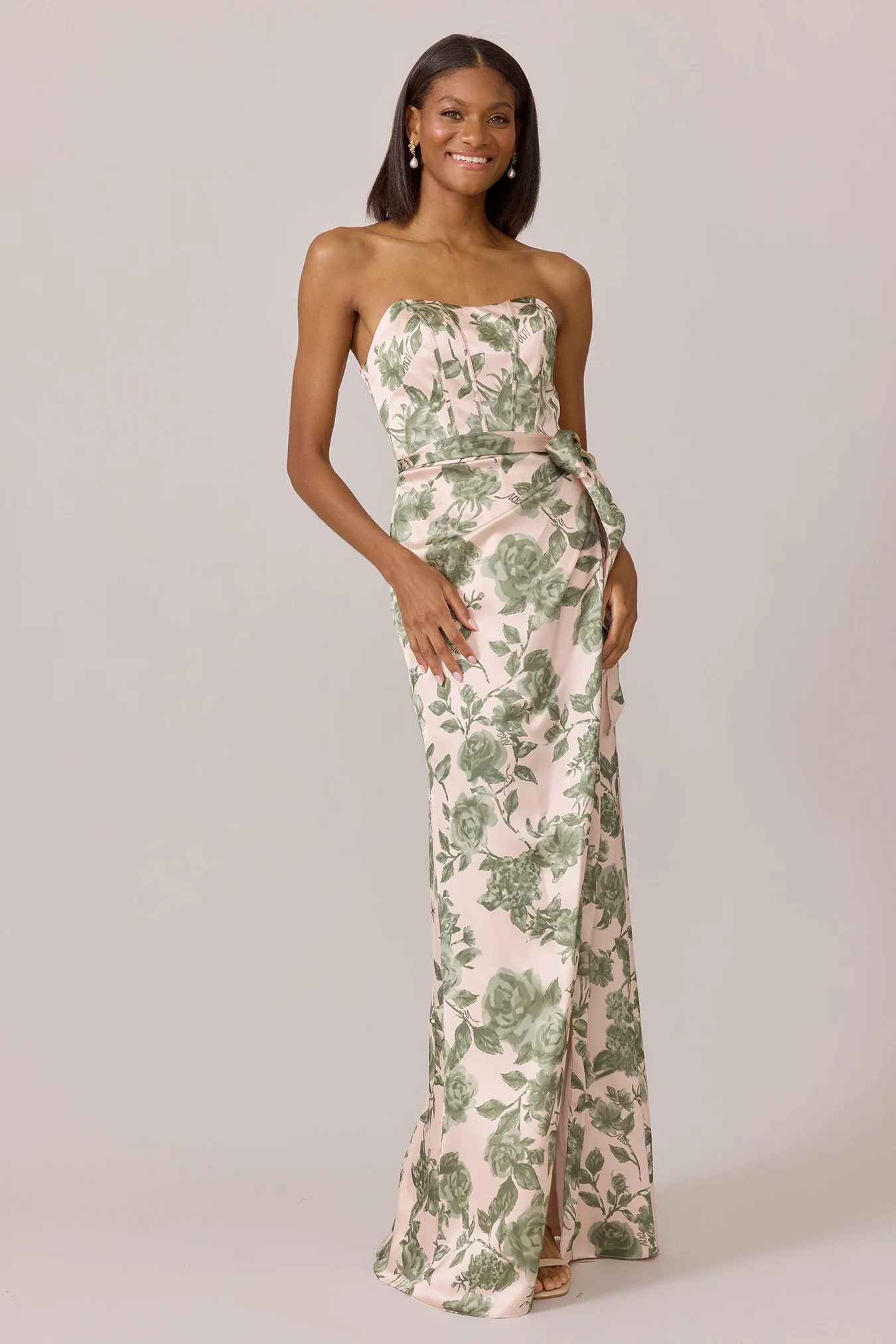 Amara Satin Floral Print Dress | Made To Order - Image 52