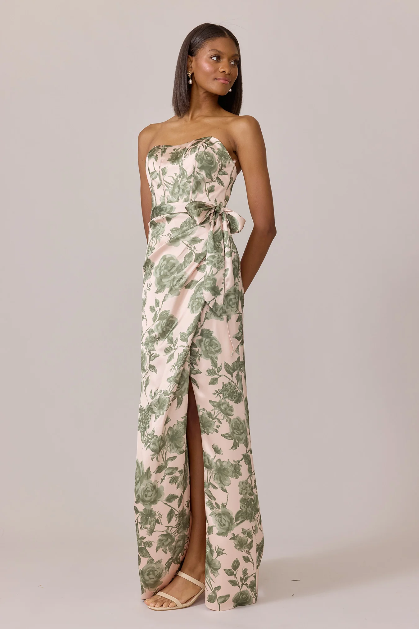Amara Satin Floral Print Dress | Made To Order - Image 53