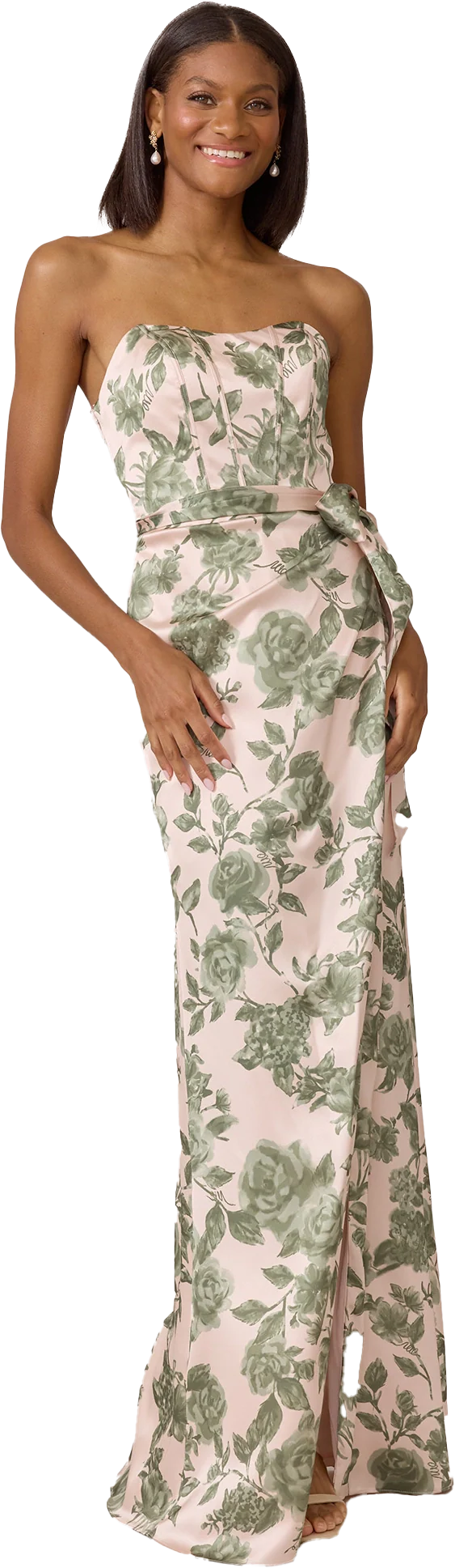 Amara Satin Floral Print Dress | Made To Order - Image 55
