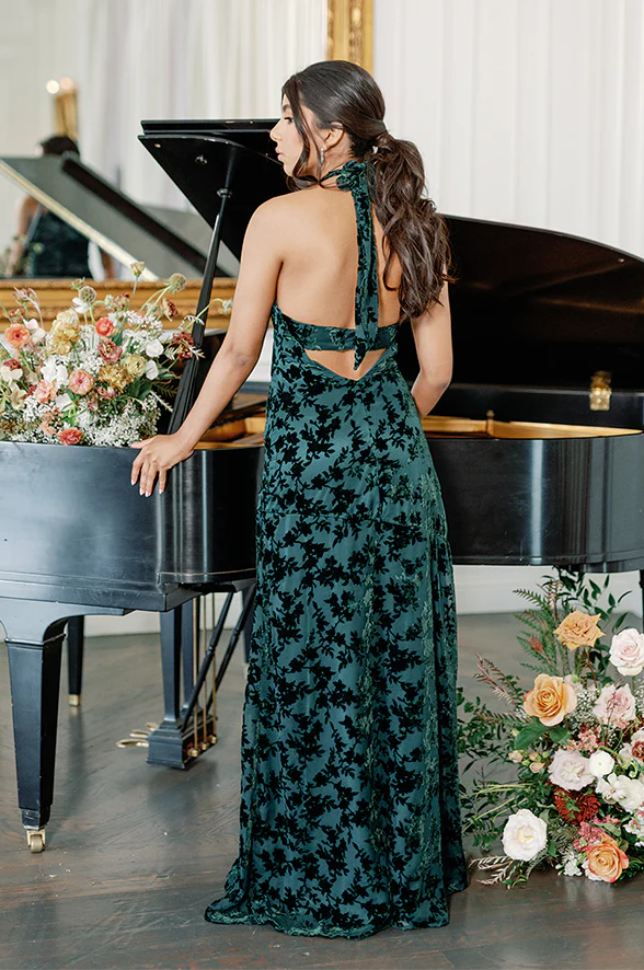 Athena Floral Burnout Velvet Dress | Made To Order - Image 18