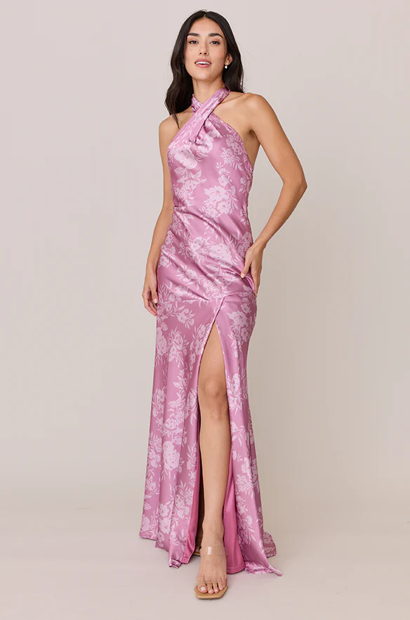 Athena Satin Floral Print Dress | Made To Order - Image 19