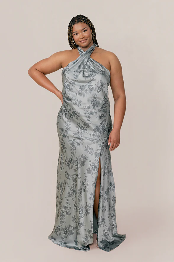 Athena Satin Floral Print Dress | Made To Order - Image 37