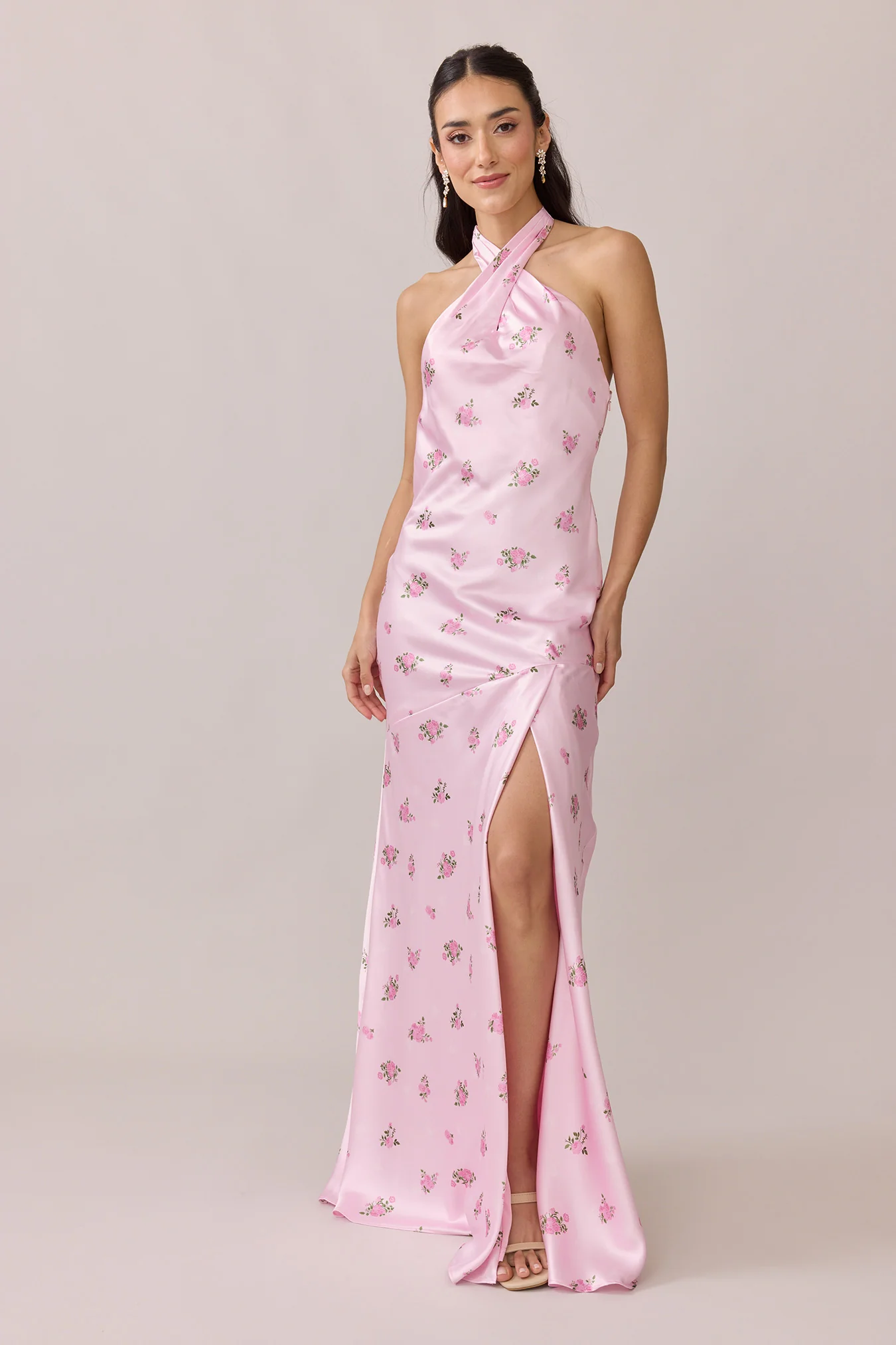 Athena Satin Floral Print Dress | Made To Order - Image 65