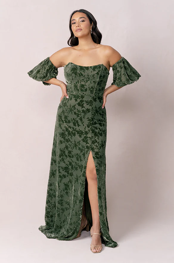 Floral Burnout Velvet Bubble Sleeves | Made To Order - Image 5