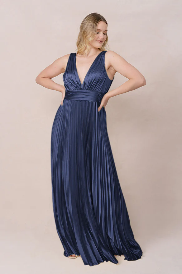 Celine Satin Pleated Dress | Made To Order - Image 47