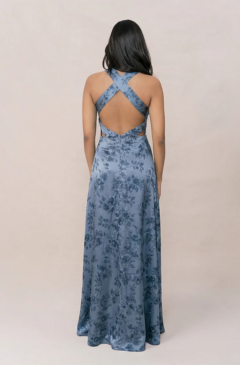 Dylan Satin Floral Print Dress | Made To Order - Image 20