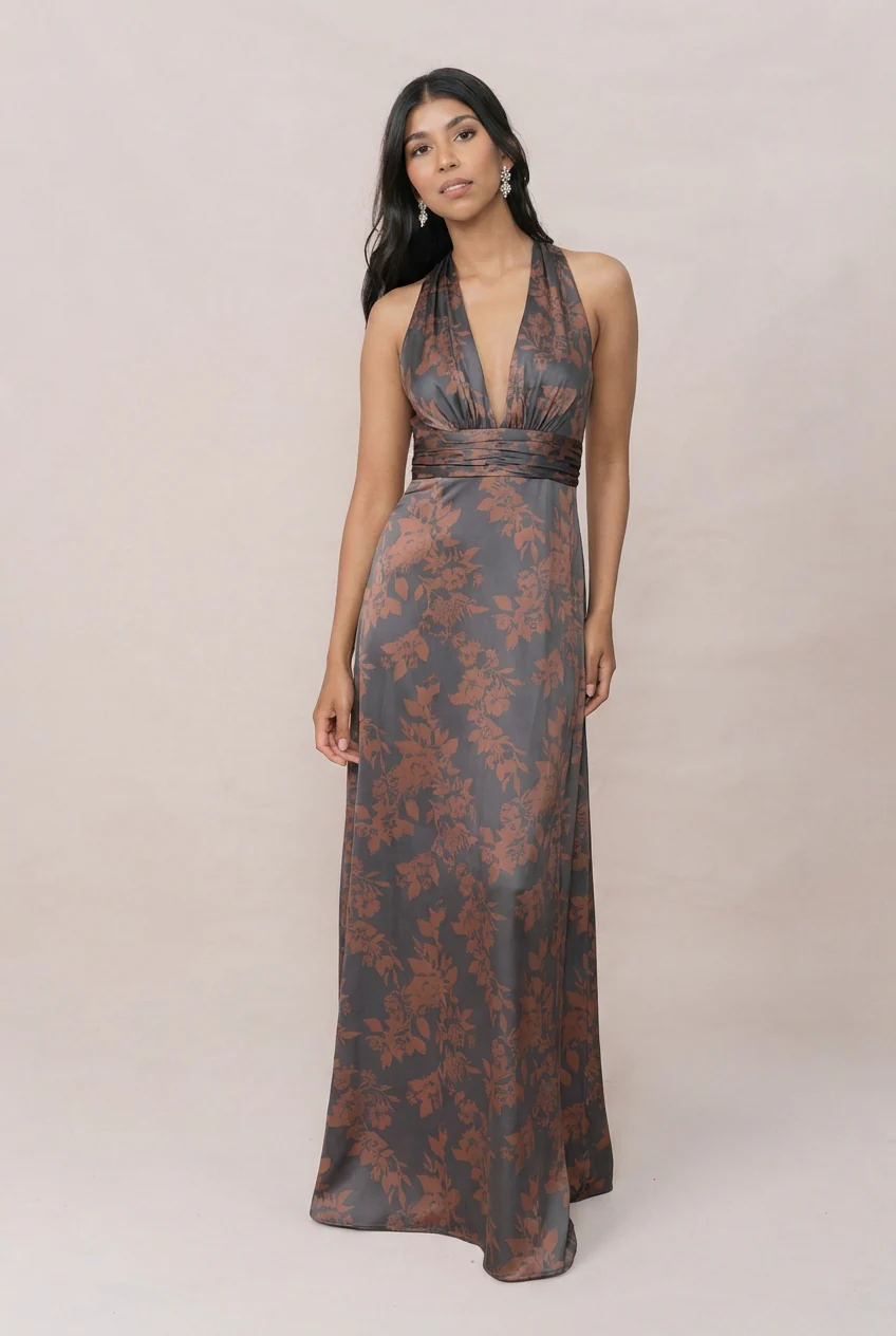 Dylan Satin Floral Print Dress | Made To Order - Image 21