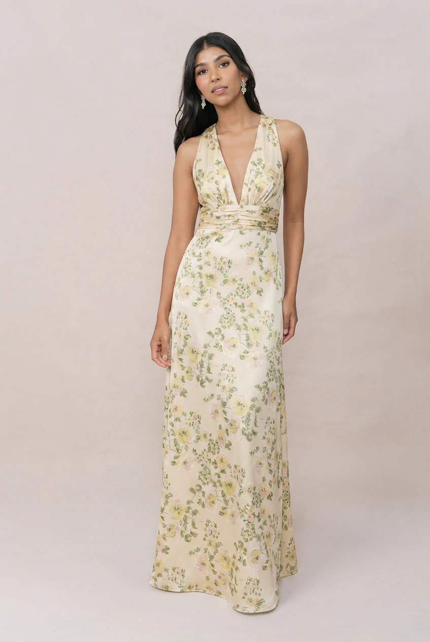 Dylan Satin Floral Print Dress | Made To Order - Image 29