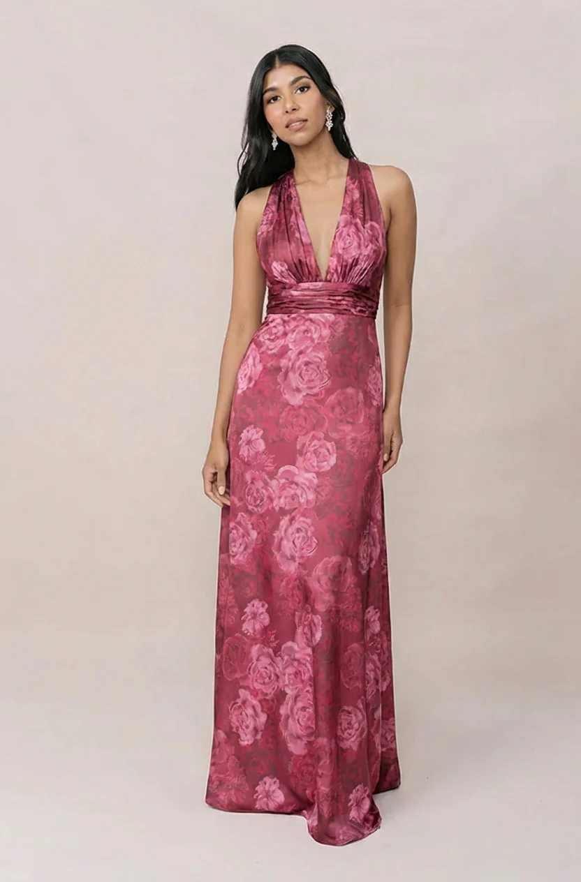 Dylan Satin Floral Print Dress | Made To Order - Image 3