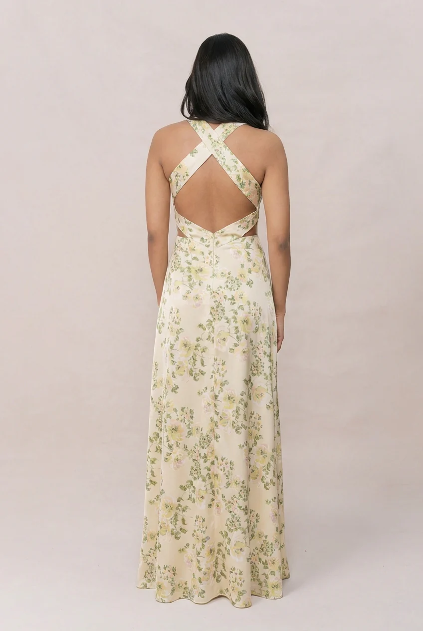 Dylan Satin Floral Print Dress | Made To Order - Image 30