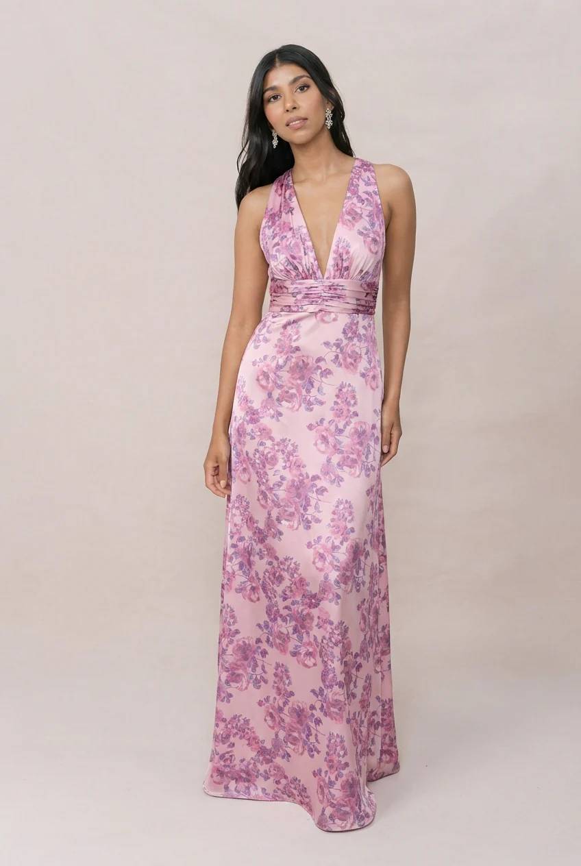 Dylan Satin Floral Print Dress | Made To Order - Image 35
