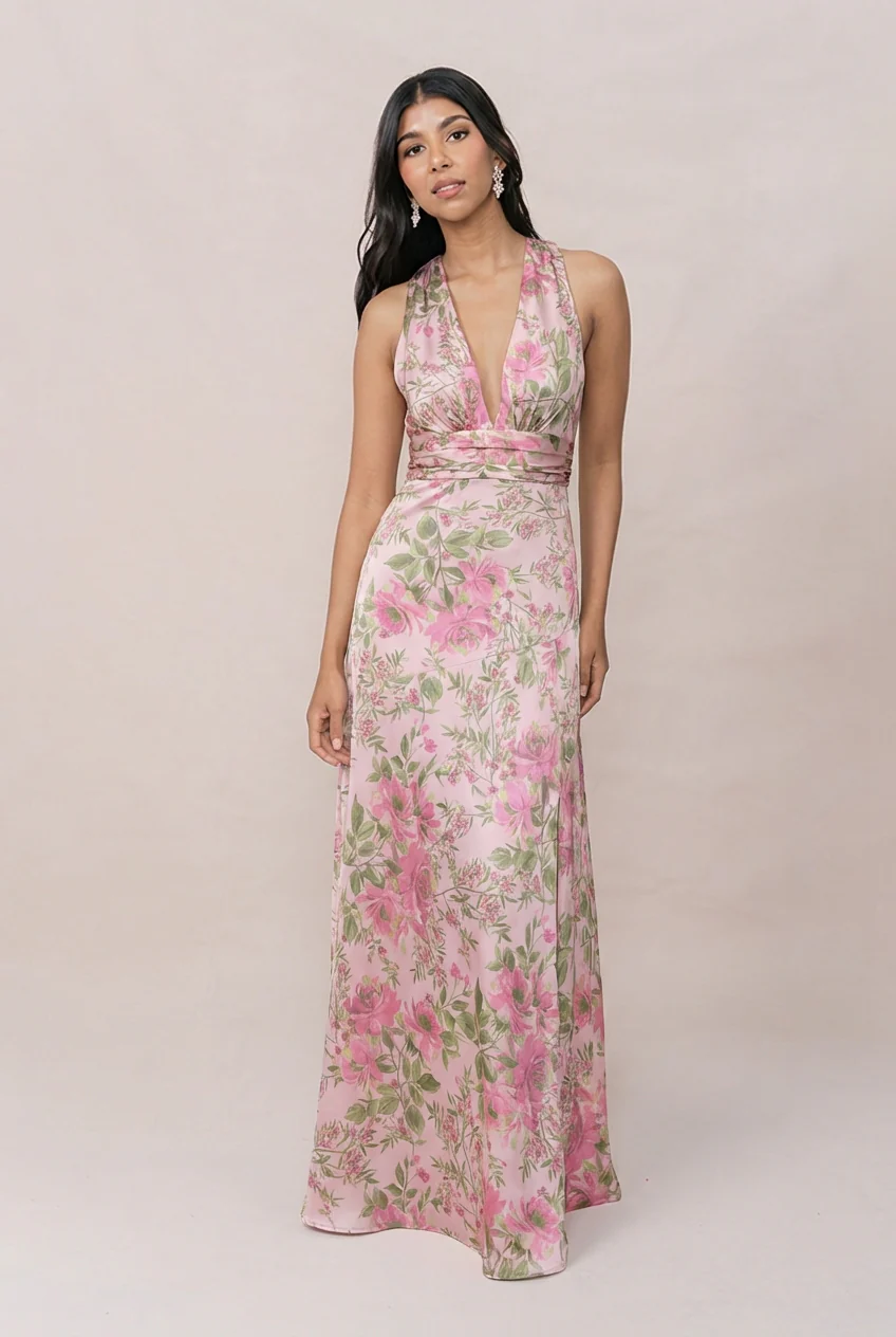 Dylan Satin Floral Print Dress | Made To Order - Image 37