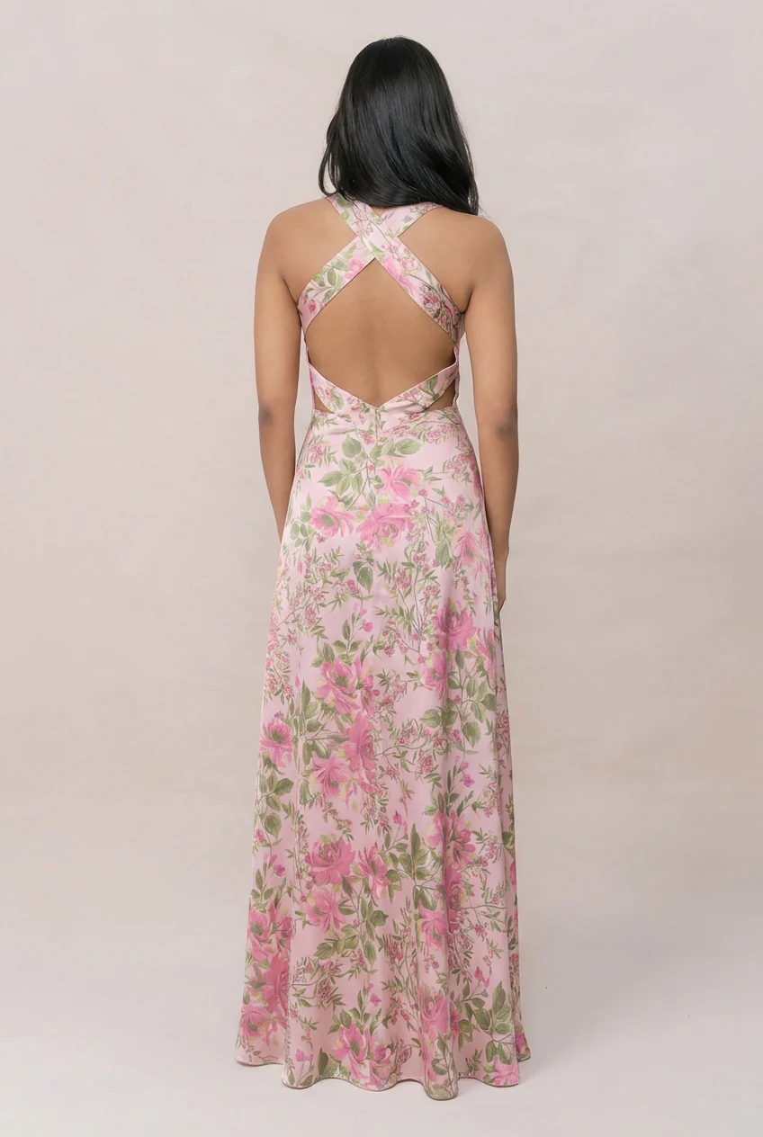Dylan Satin Floral Print Dress | Made To Order - Image 38
