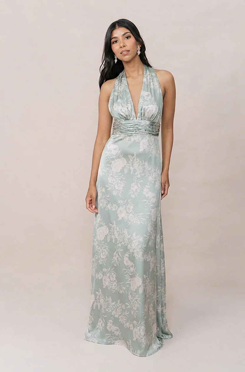 Dylan Satin Floral Print Dress | Made To Order - Image 41