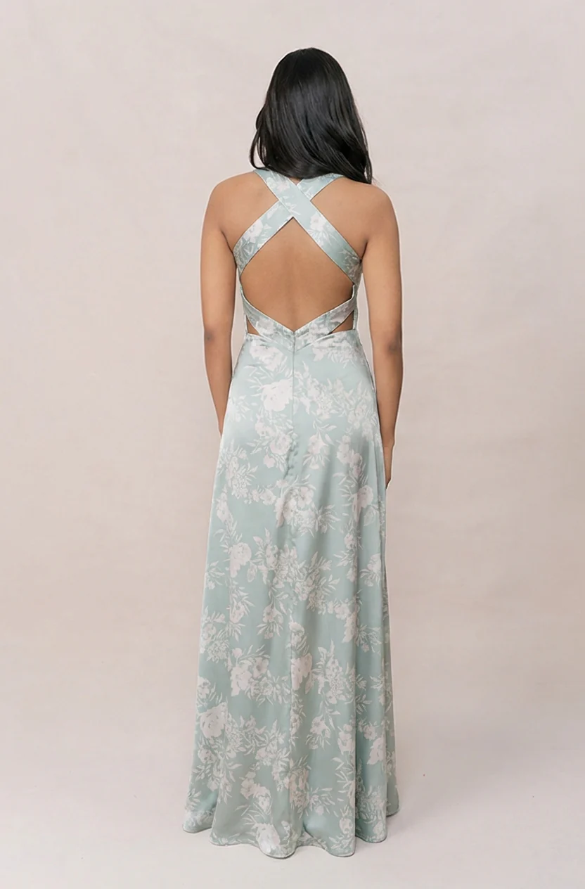 Dylan Satin Floral Print Dress | Made To Order - Image 42
