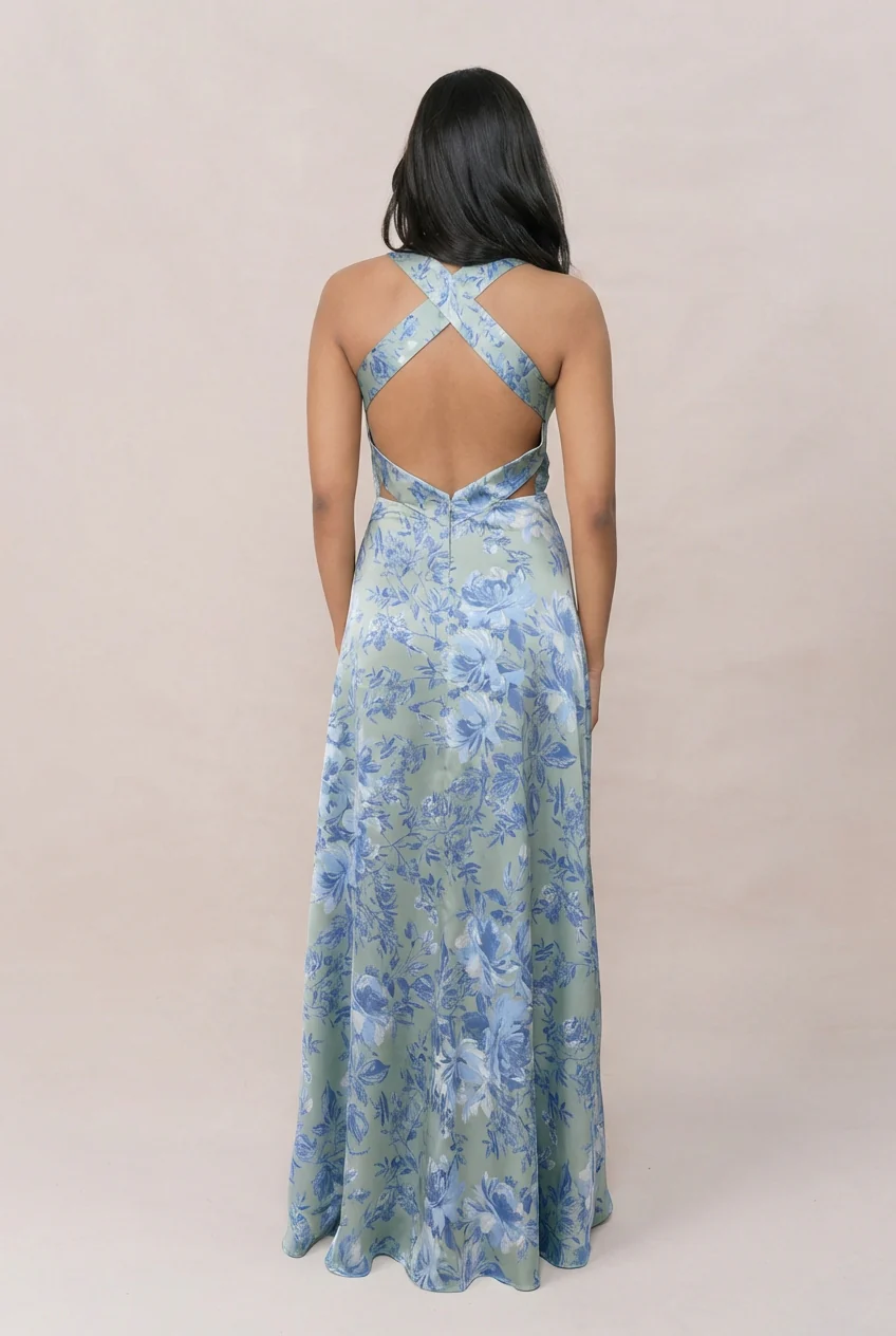 Dylan Satin Floral Print Dress | Made To Order - Image 44