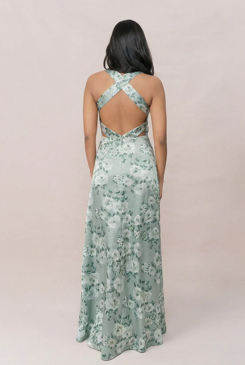 Dylan Satin Floral Print Dress | Made To Order - Image 46