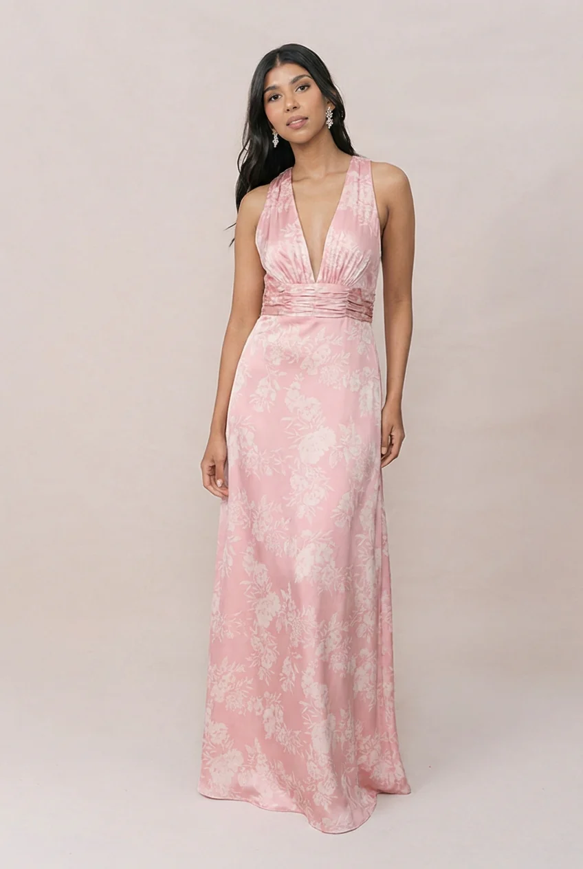 Dylan Satin Floral Print Dress | Made To Order - Image 5