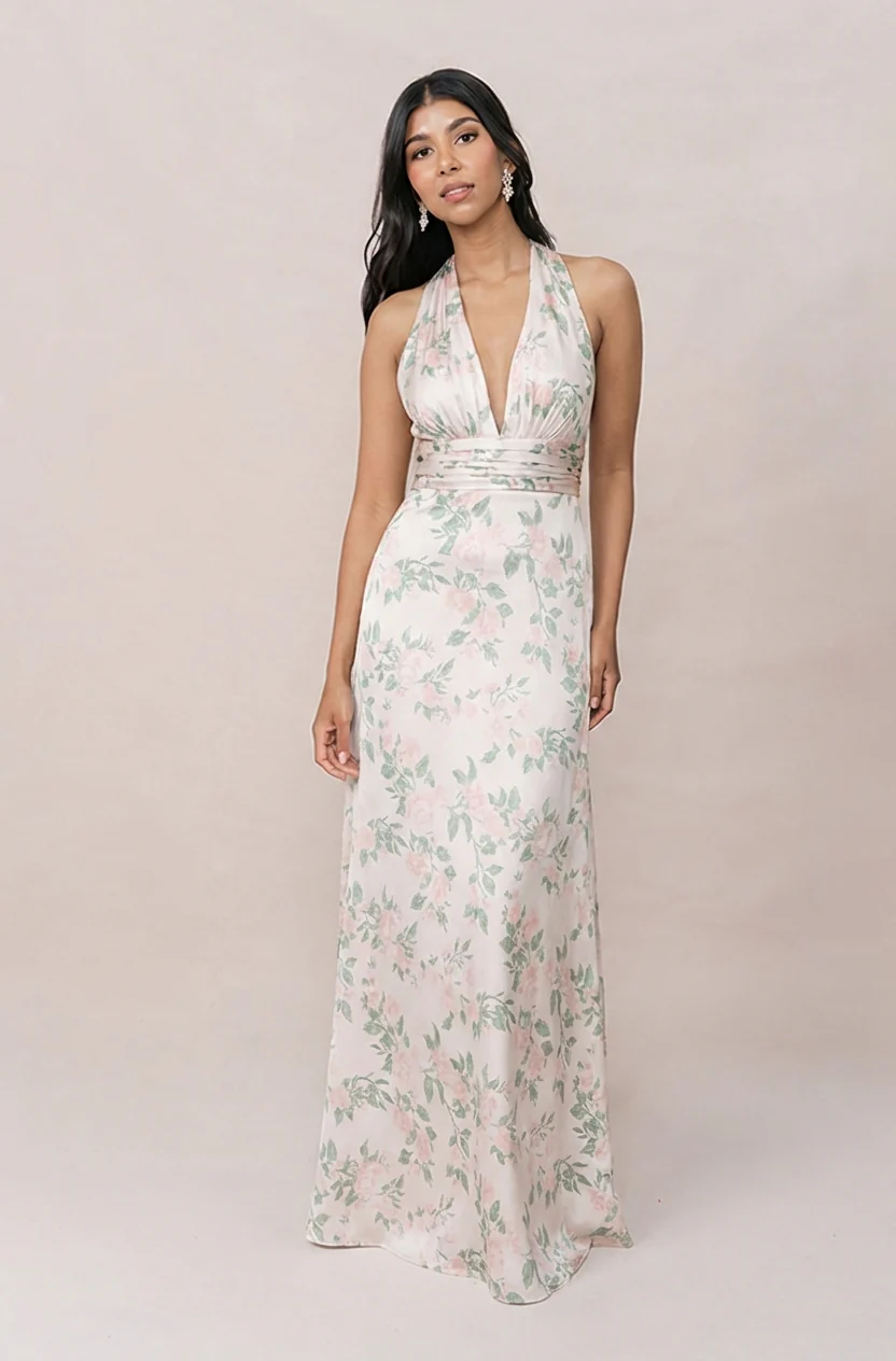 Dylan Satin Floral Print Dress | Made To Order - Image 55
