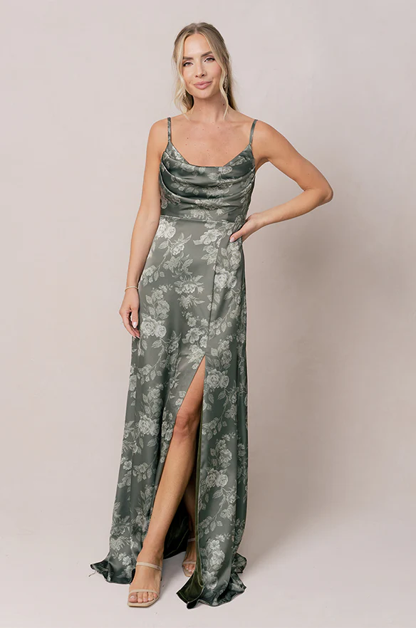 Ember Satin Floral Print Dress | Made To Order - Image 17