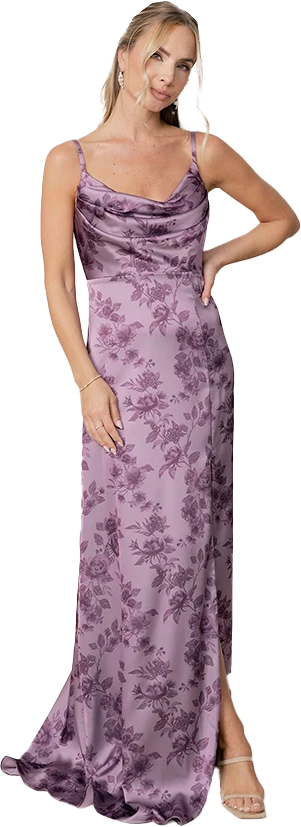 Ember Satin Floral Print Dress | Made To Order - Image 43