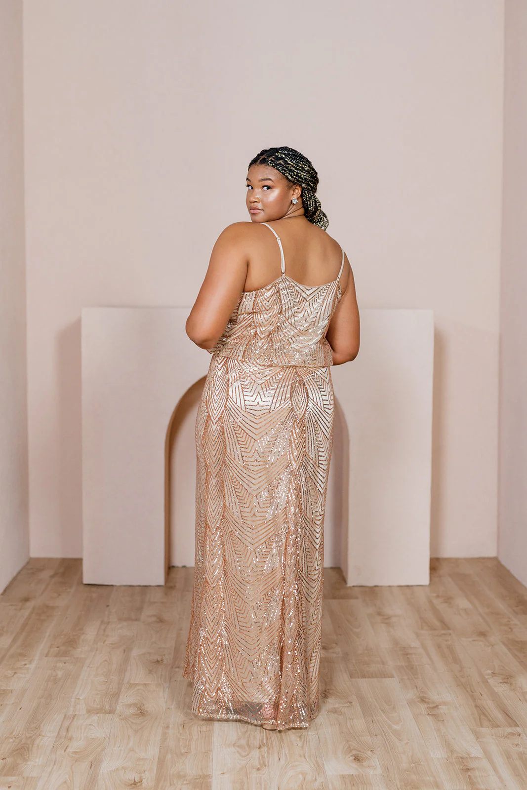 Gigi Geo Sequin Dress | Ready To Ship | Rose Gold