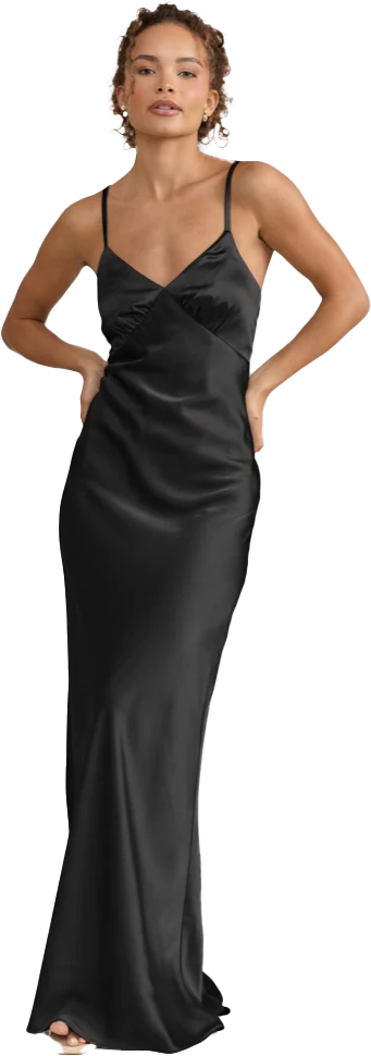 Iris Satin Dress | Ready To Ship | Black - Image 3