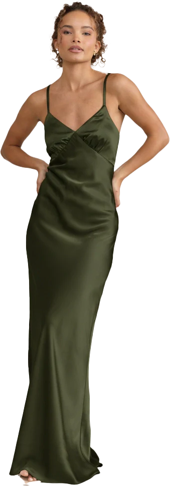Iris Satin Dress | Ready To Ship | Deep Olive - Image 3
