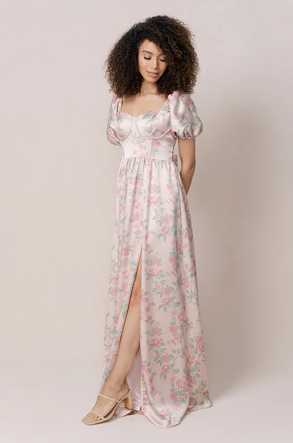 Isabella Satin Floral Print Dress | Made To Order - Image 11