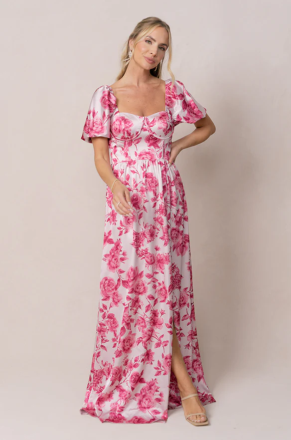 Isabella Satin Floral Print Dress | Made To Order - Image 12