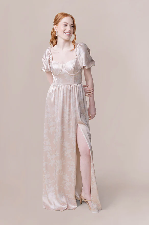 Isabella Satin Floral Print Dress | Made To Order - Image 21