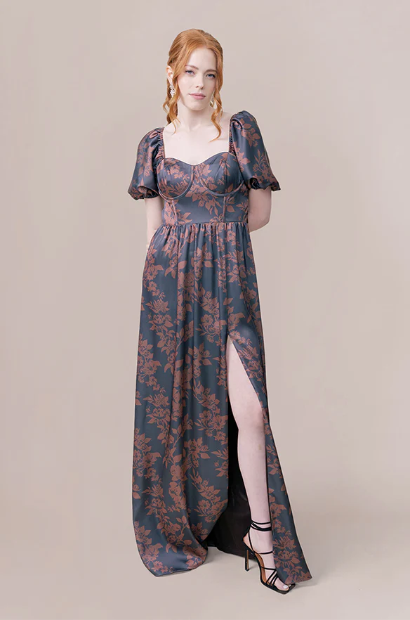 Isabella Satin Floral Print Dress | Made To Order - Image 25