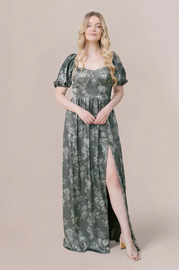 Isabella Satin Floral Print Dress | Made To Order - Image 27
