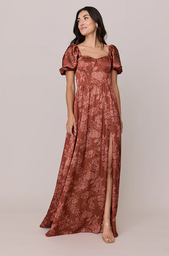 Isabella Satin Floral Print Dress | Made To Order - Image 39