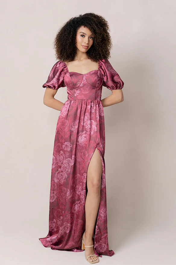Isabella Satin Floral Print Dress | Made To Order - Image 9