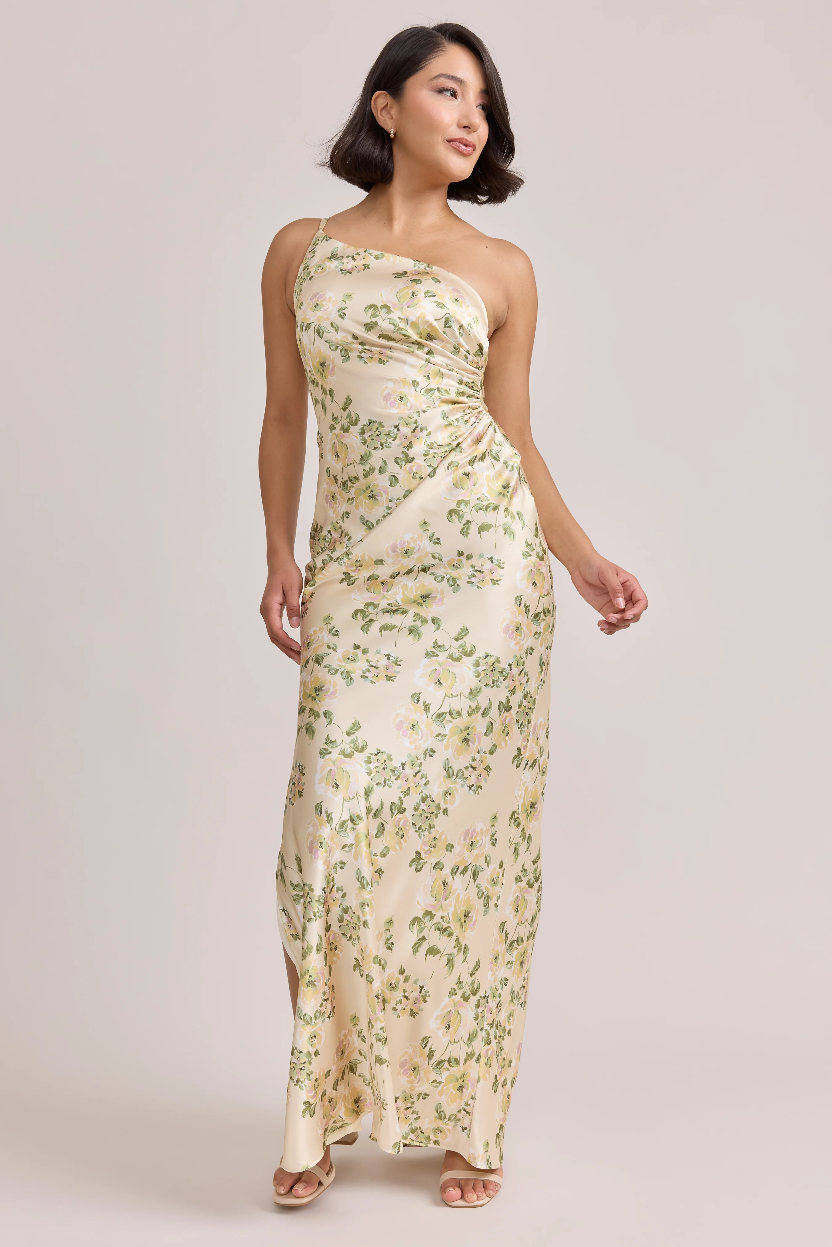 Jade Satin Floral Print Dress | Made To Order - Image 100