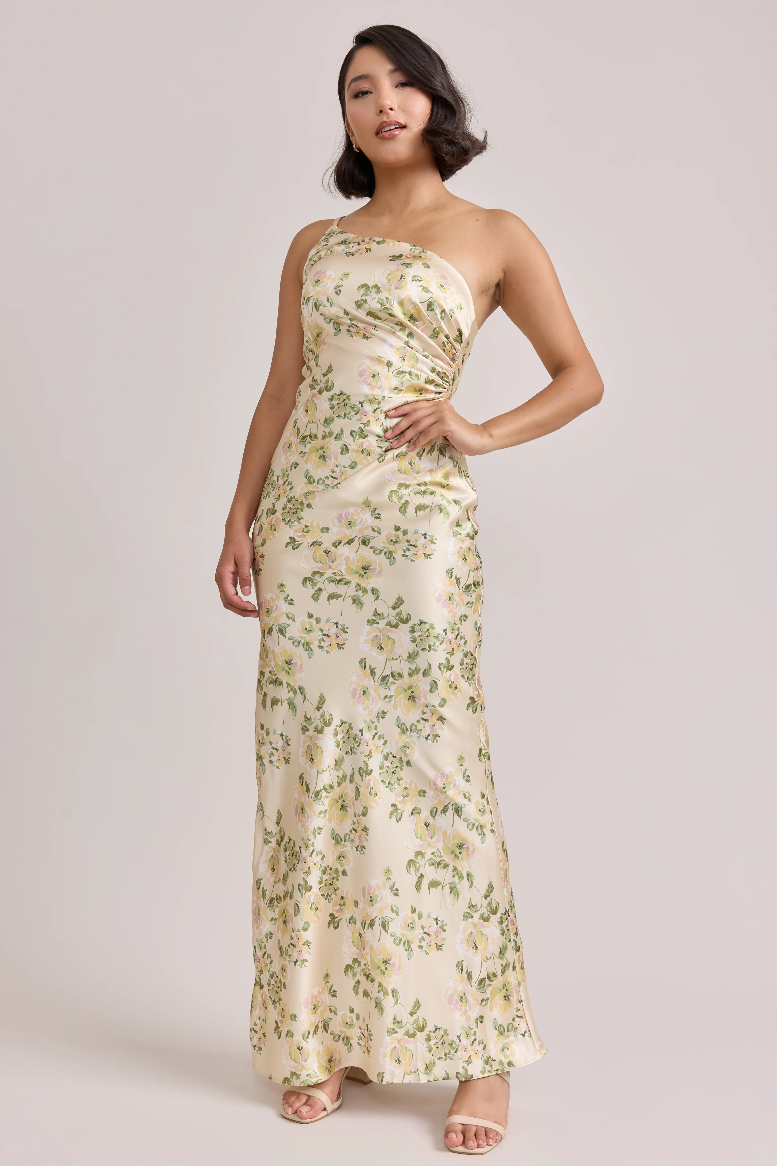 Jade Satin Floral Print Dress | Made To Order - Image 101