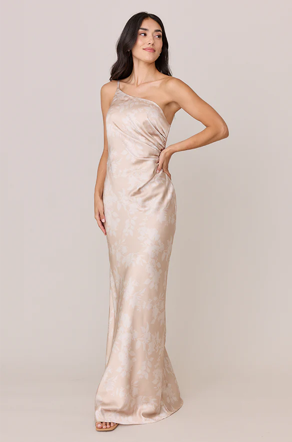 Jade Satin Floral Print Dress | Made To Order - Image 23