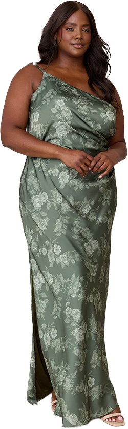 Jade Satin Floral Print Dress | Made To Order - Image 60