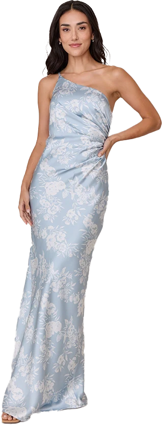 Jade Satin Floral Print Dress | Made To Order - Image 68