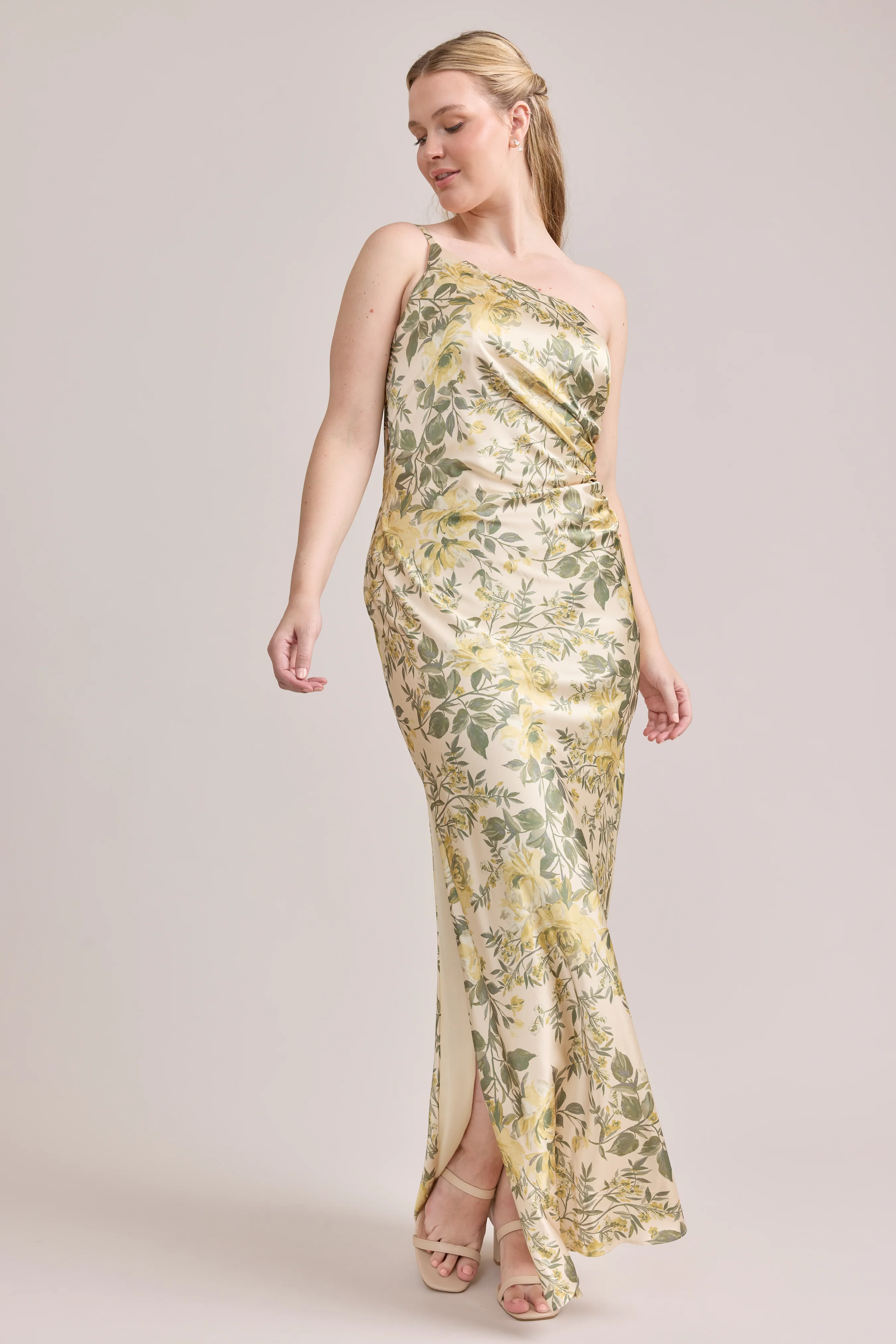 Jade Satin Floral Print Dress | Made To Order - Image 88