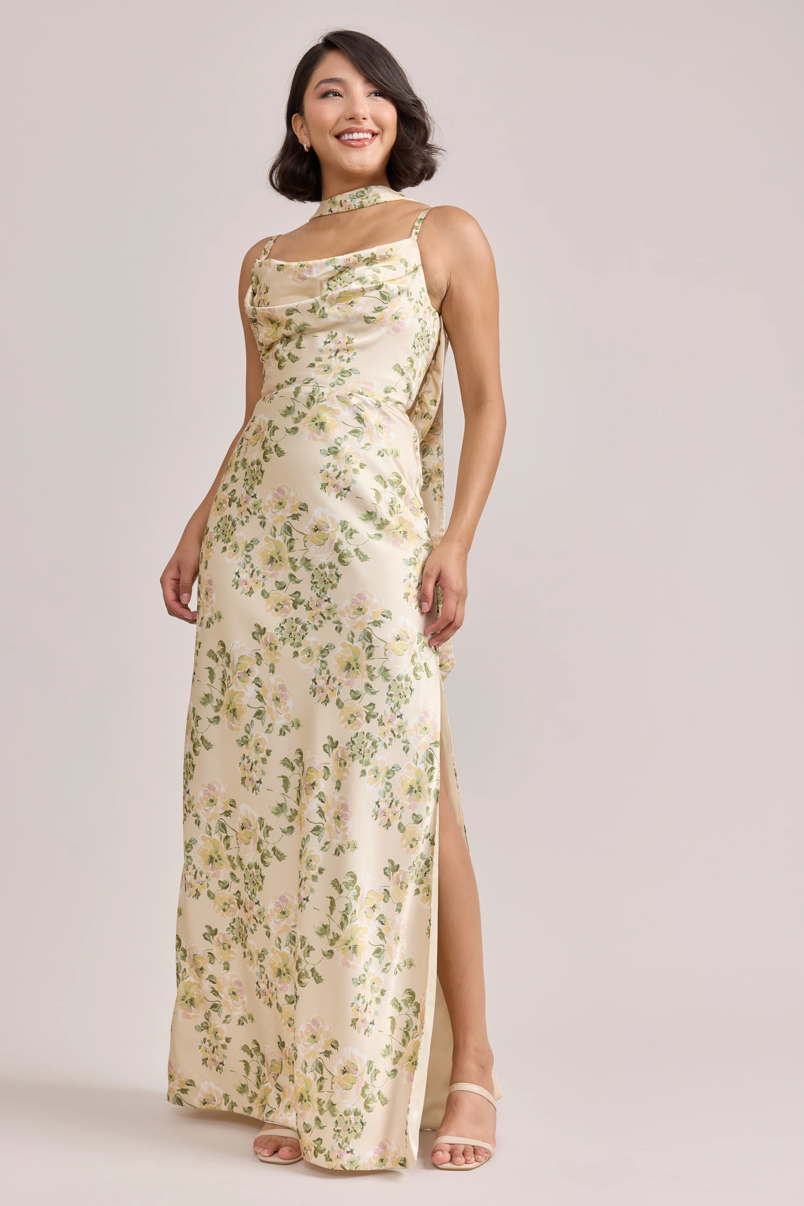 Nadia Satin Floral Print Dress | Made To Order - Image 110