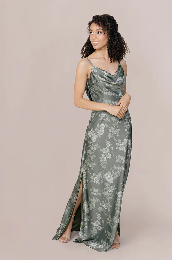 Nadia Satin Floral Print Dress | Made To Order - Image 15