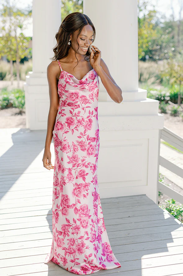 Nadia Satin Floral Print Dress | Made To Order - Image 29
