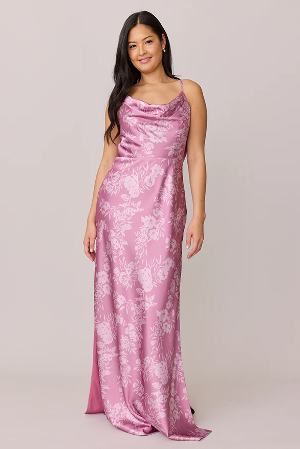 Nadia Satin Floral Print Dress | Made To Order - Image 42