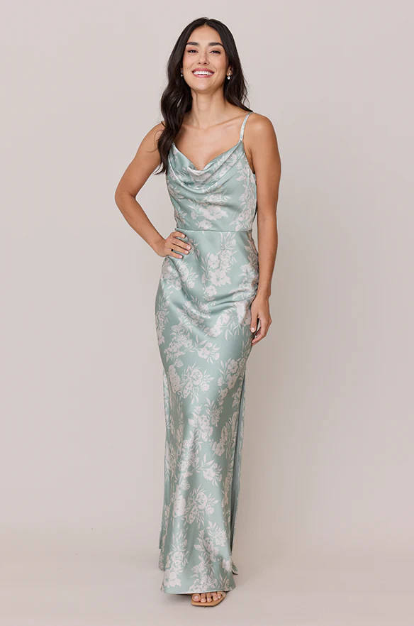 Nadia Satin Floral Print Dress | Made To Order - Image 9