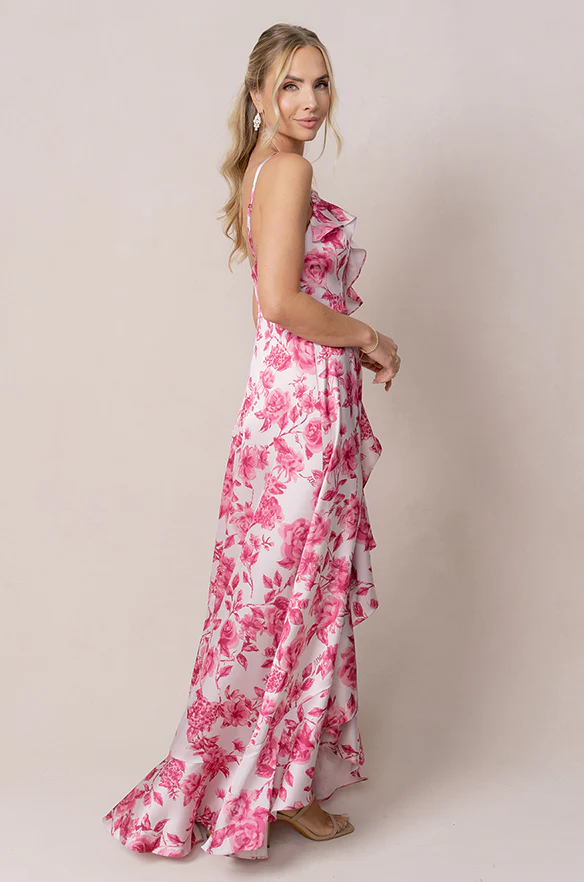 Paloma Satin Floral Print Dress | Made To Order - Image 4